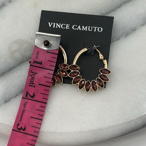 NWT Vince Camuto burgundy rhinestone encrusted gold hoops - Picture 5 of 5